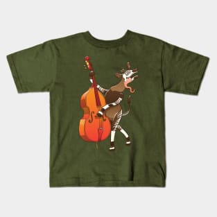 Cool okapi enthusiastically playing a double bass Kids T-Shirt